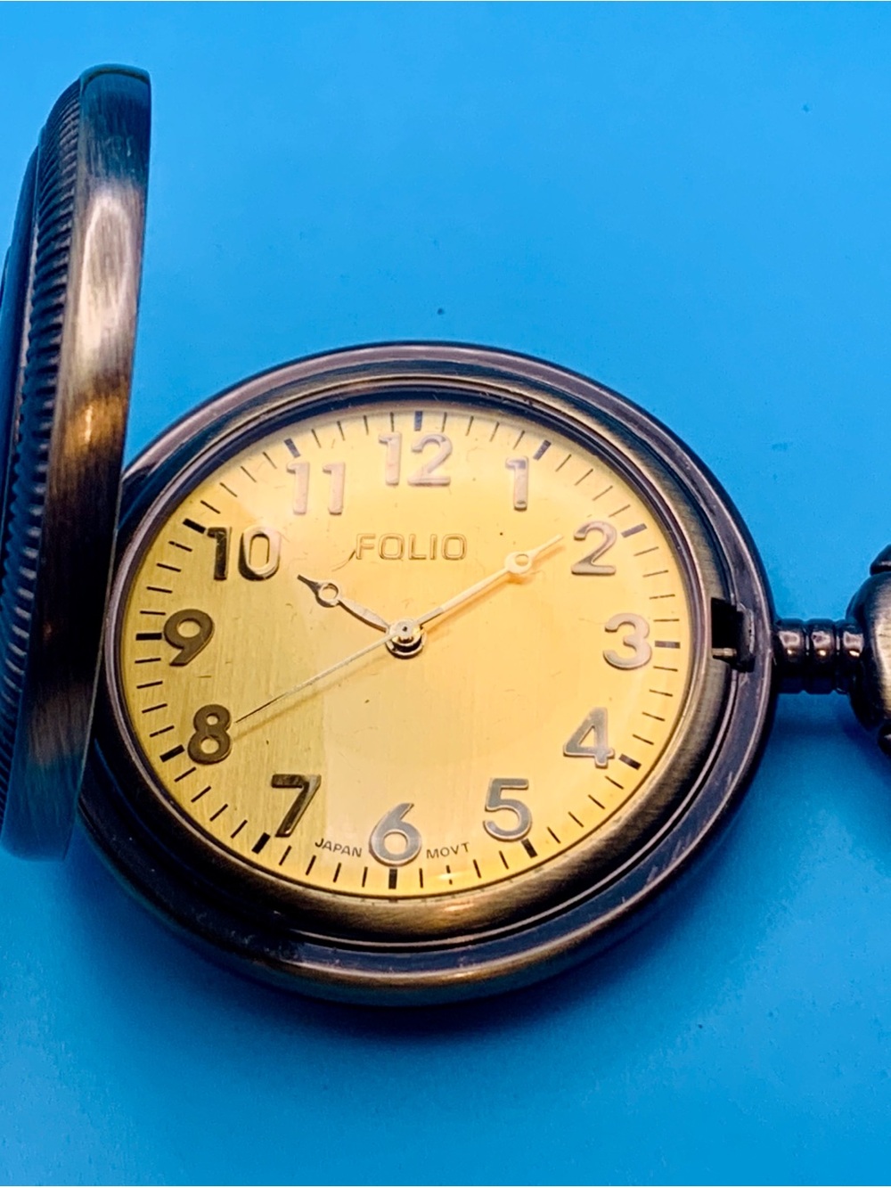FOLIO ‘Grandpa’ Quartz Pocket Watch With Chain Japan Movt Working New Battery